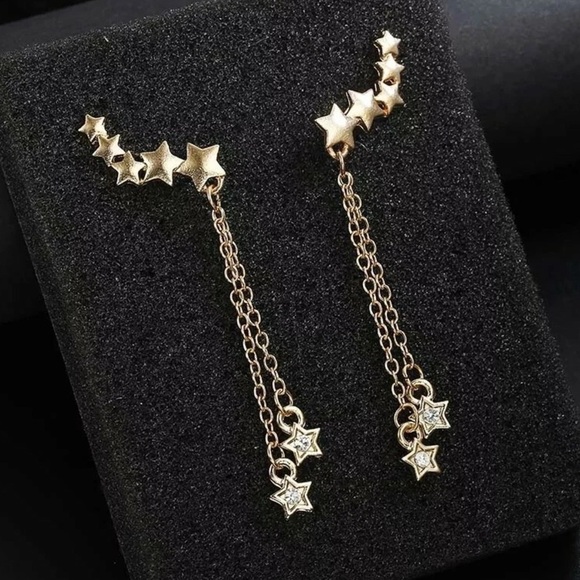 Gold Crystal Star Earrings  - Picture 3 of 3